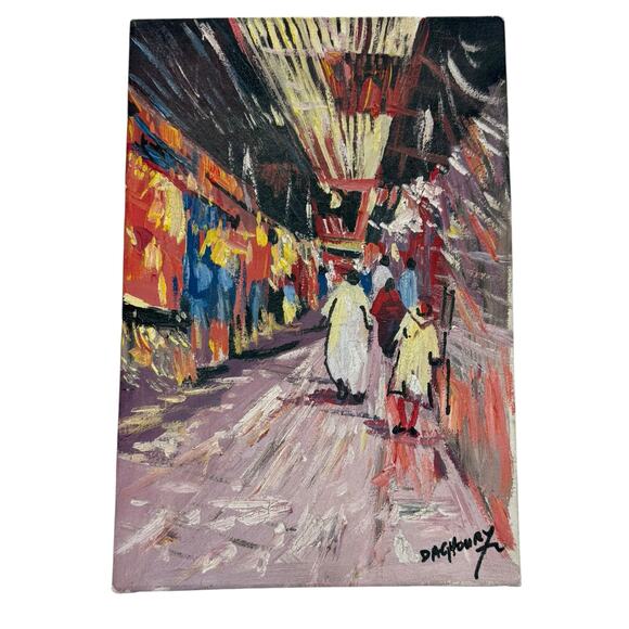 Late 20th Century Colorful Oil on Canvas "Moroccan Souk" by Artist Daghoury - Picture 2 of 12